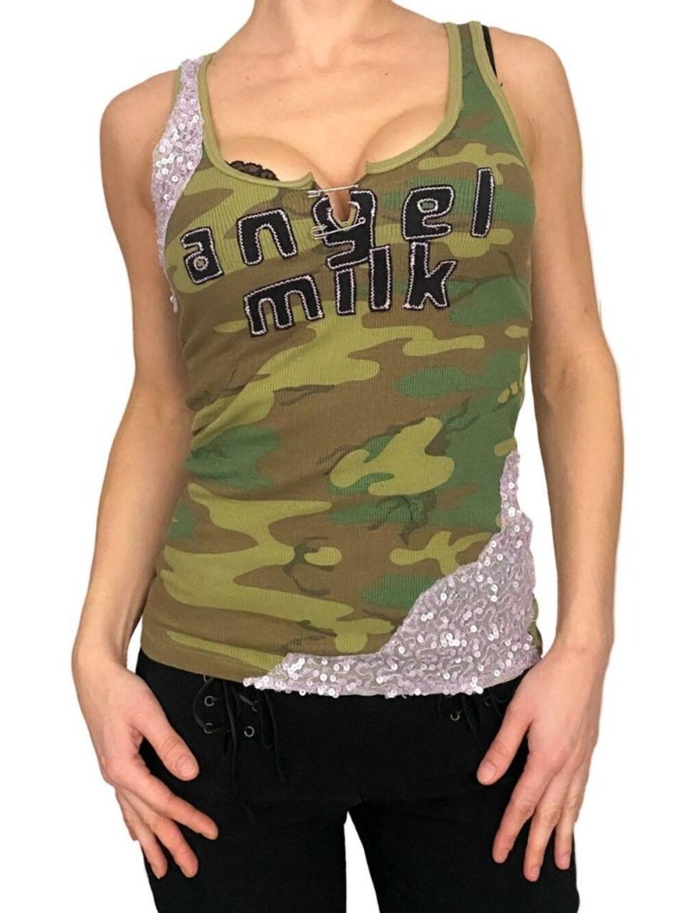 cheeky camo embellished tank top